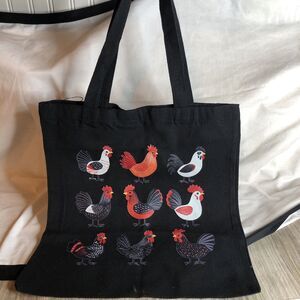 Rooster 🐓 Tote Bag Farmhouse Style  Gift Chicken Lover Black Canvas CUTE!